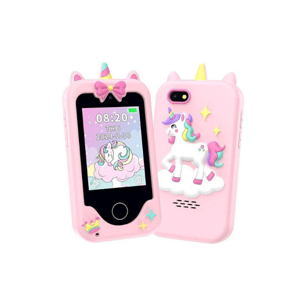 Telefone de brinquedo inteligente para crianças – tela sensível ao toque de 2,8”, câmeras duplas, jogos e música