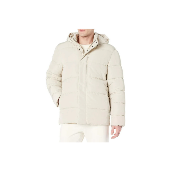 Amazon Essentials Men’s Ivory Hooded Puffer Jacket – Eco-Friendly Winter Wear