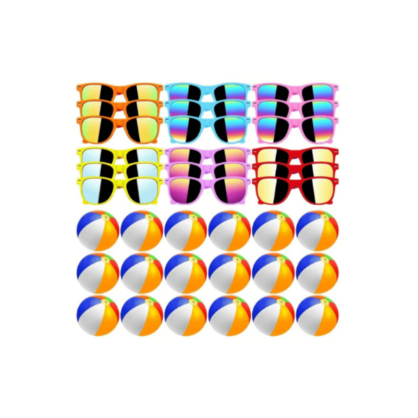 Oleitodh 60Pc Party Set – 30 Neon Sunglasses & 30 Inflatable Beach Balls