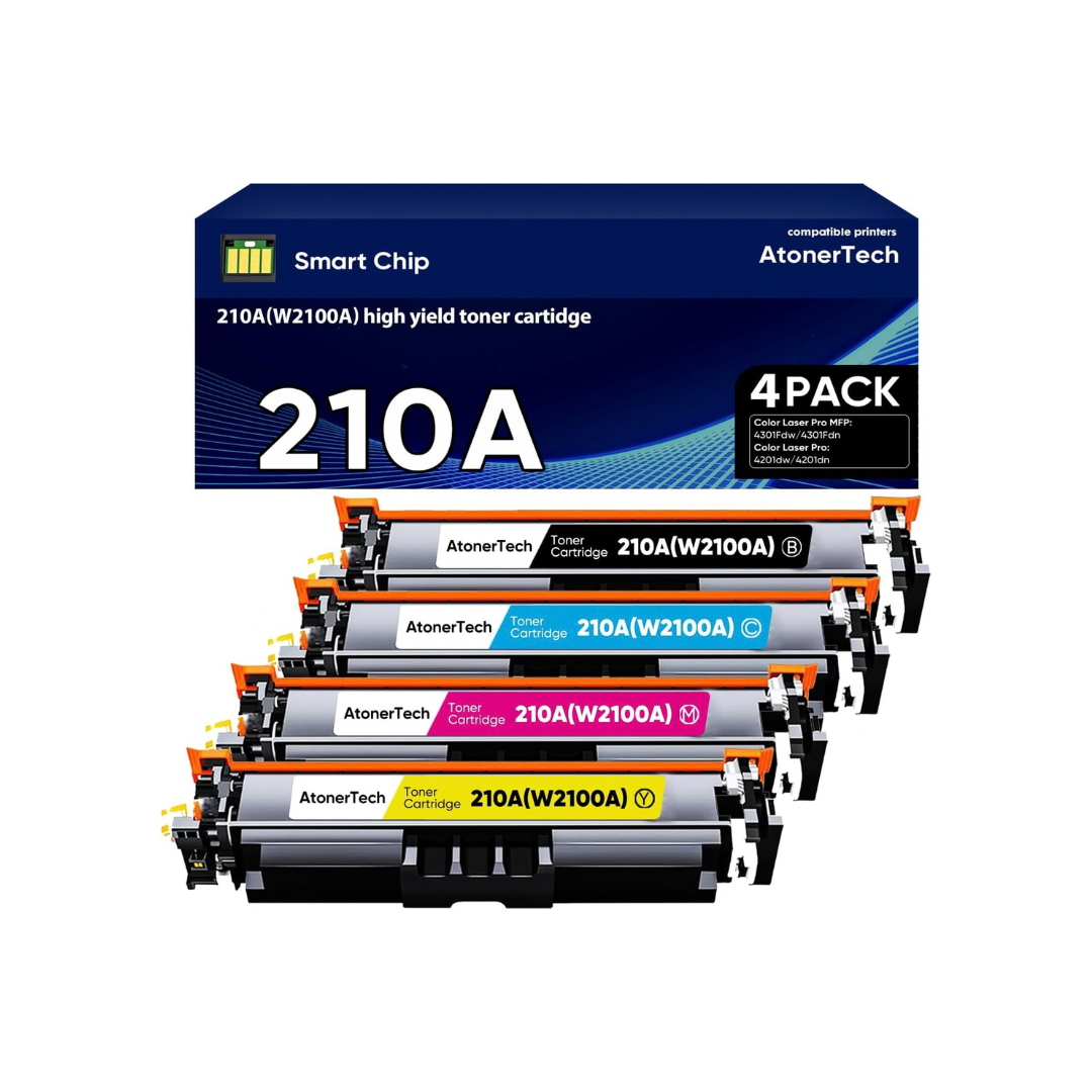 AtonerTech 210A 210X Toner Cartridge 4-Pack with Chip for HP 4301 4201