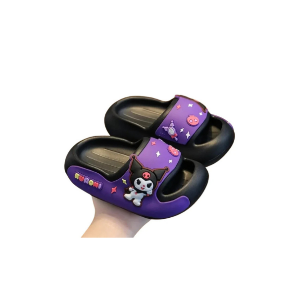 Kuromi Galaxy Slides – Sapatos Sanrio Pretos e Roxos para Meninas (EUA 7,5–8,5)