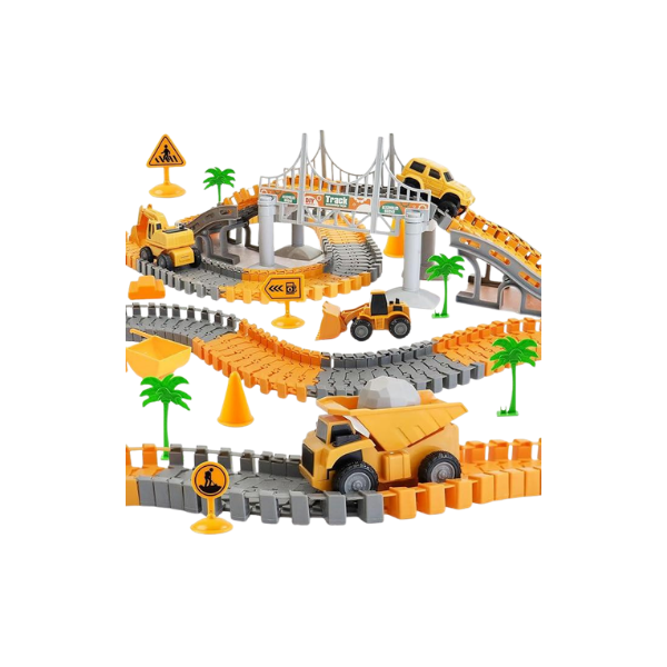 Race Track Playset for Boys | 220+ Pc Construction Cars Toy for Ages 3-7