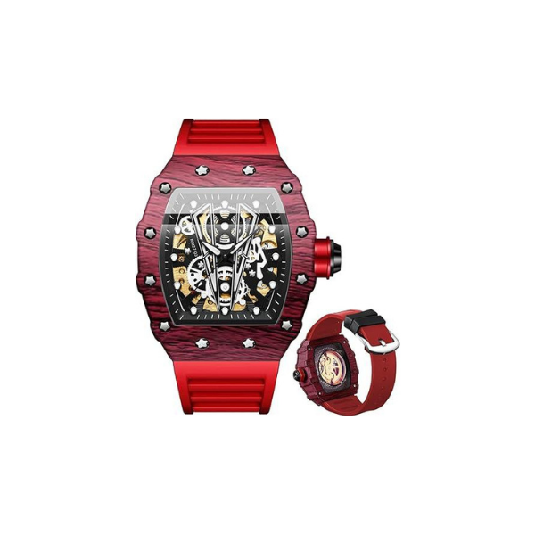 BINBOND Square Skeleton Automatic Watch – Self-Winding Mechanical Timepiece