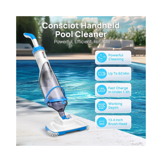 Consciot Pool Vacuum for Above Ground Pool Cordless Handheld Cleaner 60 Min Runtime
