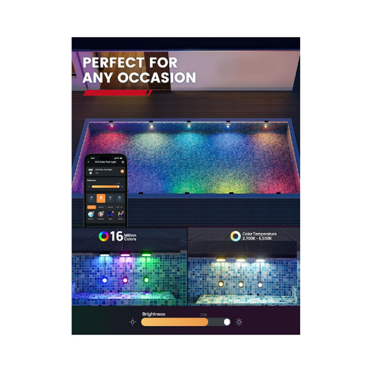 Enhulk Solar Pool Lights with RGBW APP Control,IP68 Waterproof LED Light for Above Ground Pool