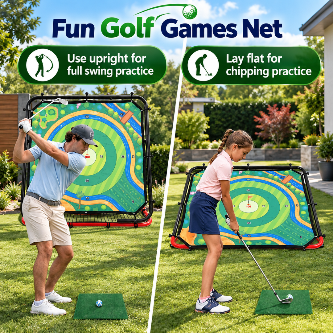 MAGTHIC Golf Chipping Game Set 33x33 Double-Sided Mat Indoor Outdoor Family