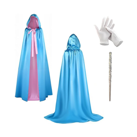 Buyzzus Adult Fairy Godmother Costume Set – Blue Cape, Wand & Gloves