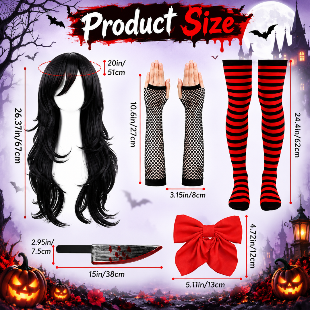 Bunnycool 5-Piece Halloween Killer Costume Set with Wig, Knife and Stockings