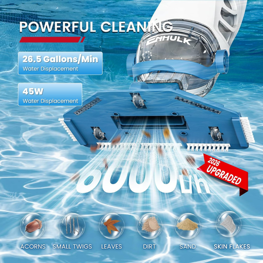 ENHULK PC68 Pro Cordless Pool Vacuum – 26.5 GPM, Nine-Foot Pole, Dark Blue