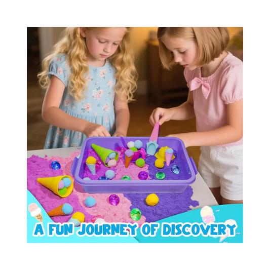 Ice Cream Sensory Bin Kit – 61 Pcs Color Sand & Molds Pretend Play Set