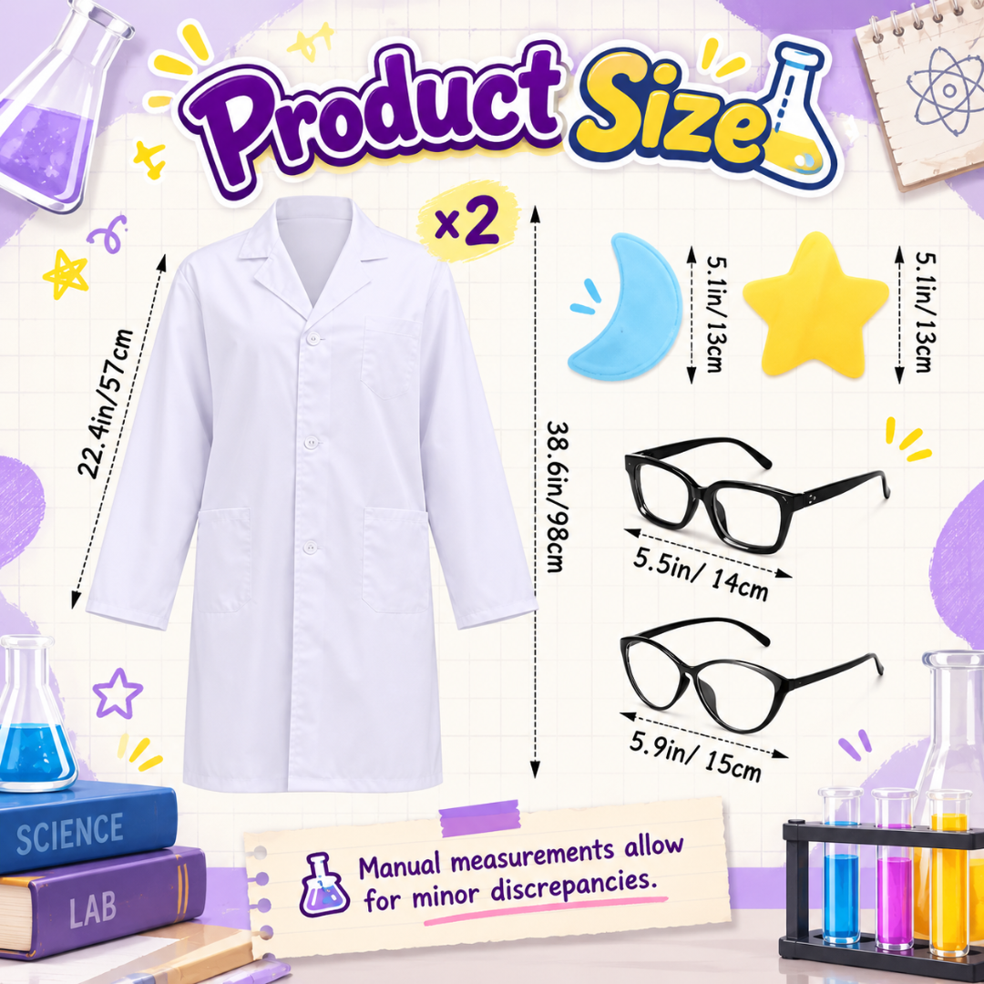 Bunnycool 6-Piece Halloween Scientist Twin Costume Set with Lab Coats & Glasses