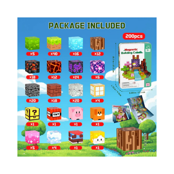 OUGUI 200 PCS Magnetic Blocks – Kids STEM Magnet Cubes Building Set