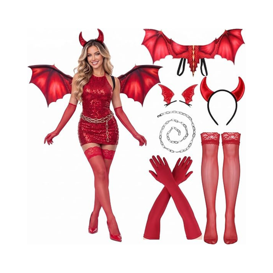 Bunnycool six-piece red dragon wings costume accessory set, product gallery image 2 of 5