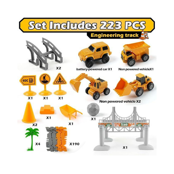Race Track Playset for Boys | 220+ Pc Construction Cars Toy for Ages 3-7