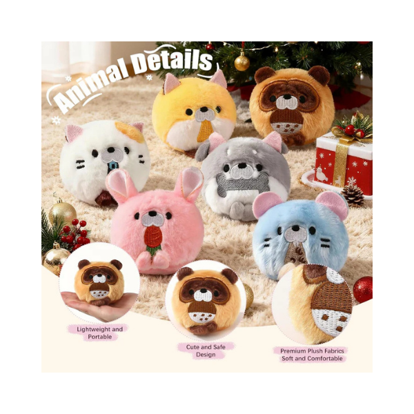TUZT Mini Stuffed Animals Set with 6 Plush Toys & Carry Bag for Kids