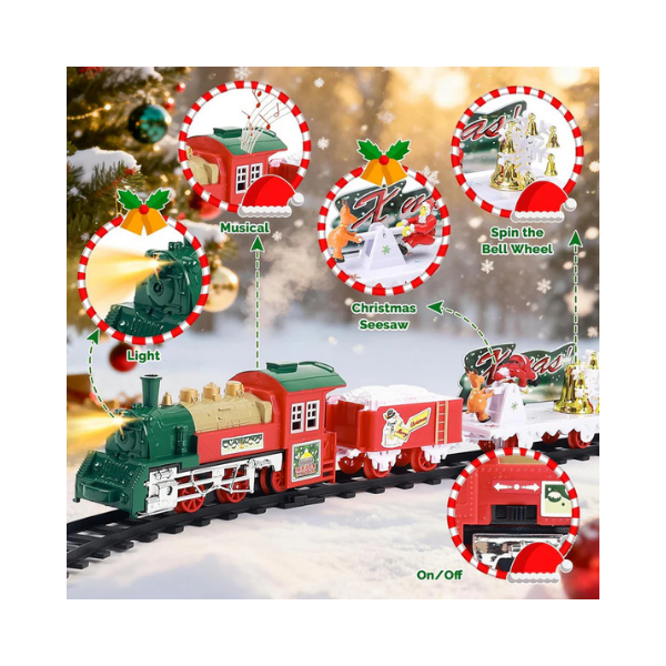 deAO Christmas Train Set with Lights & Sounds 4 Cars 12 Tracks Toy Gift