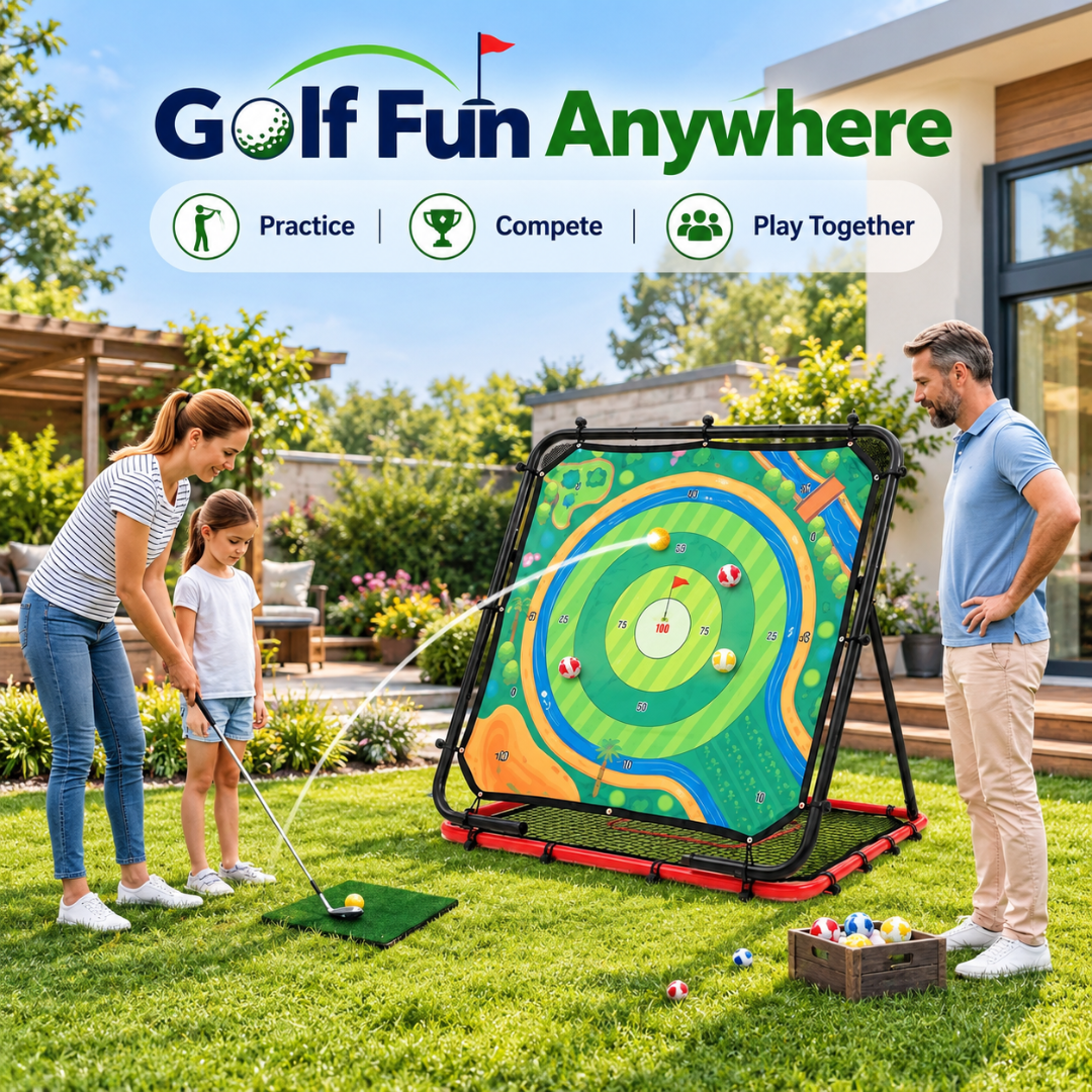 MAGTHIC Golf Chipping Game Set 33x33 Double-Sided Mat Indoor Outdoor Family