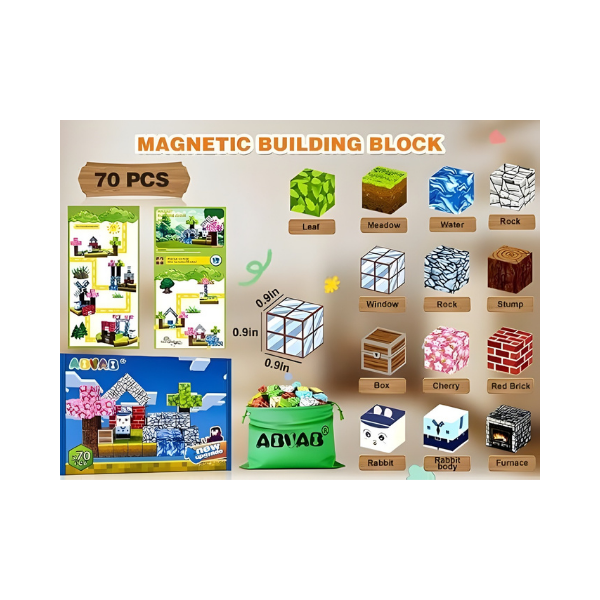 Conjunto de blocos magnéticos para construção - Brinquedos sensoriais STEM para crianças | 70 peças
