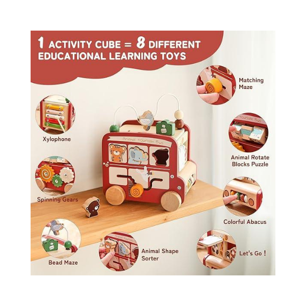 Etucdose 8-in-1 Wooden Montessori Activity Cube Toy for Toddlers 1–3