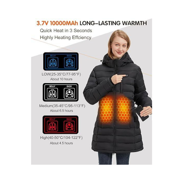 Hengriacly Women’s Heated Jacket – 8Zone Graphene Heating with Battery Pack