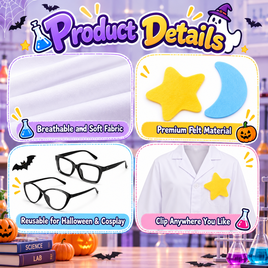 Bunnycool 6-Piece Halloween Scientist Twin Costume Set with Lab Coats & Glasses