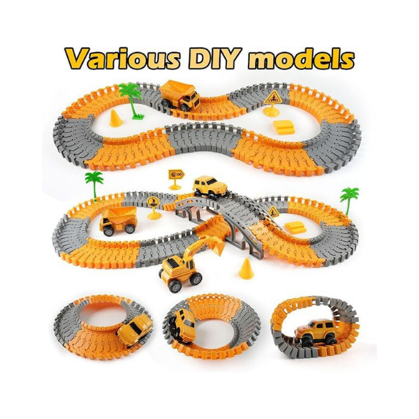Race Track Playset for Boys | 220+ Pc Construction Cars Toy for Ages 3-7