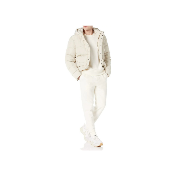 Amazon Essentials Men’s Ivory Hooded Puffer Jacket – Eco-Friendly Winter Wear