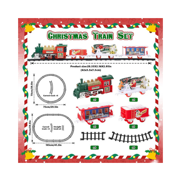 deAO Christmas Train Set with Lights & Sounds 4 Cars 12 Tracks Toy Gift