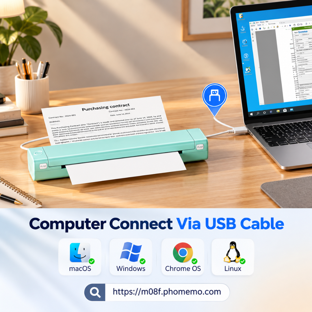 Impressora térmica portátil Bluetooth Phomemo M08F – Impressora de viagem sem fio