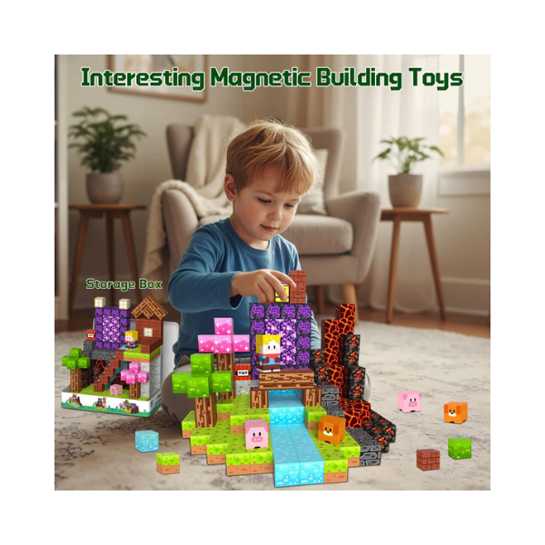 OUGUI 200 PCS Magnetic Blocks – Kids STEM Magnet Cubes Building Set
