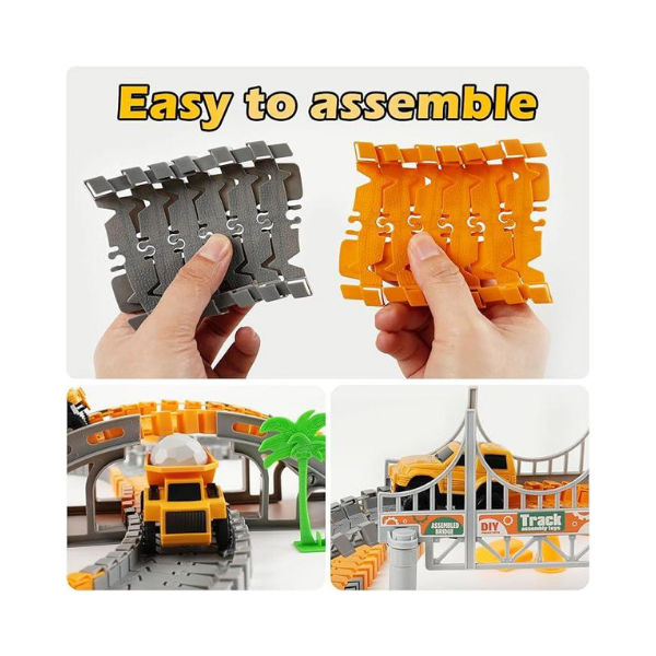 Race Track Playset for Boys | 220+ Pc Construction Cars Toy for Ages 3-7