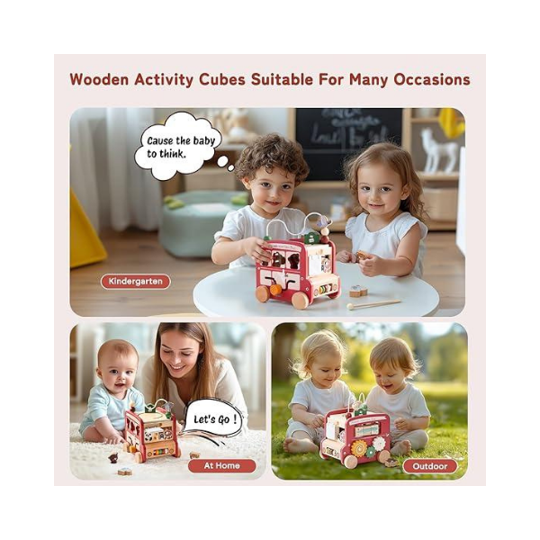 Etucdose 8-in-1 Wooden Montessori Activity Cube Toy for Toddlers 1–3