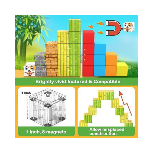 Conjunto de blocos magnéticos de 1" - Brinquedo sensorial STEM para crianças | 90 peças