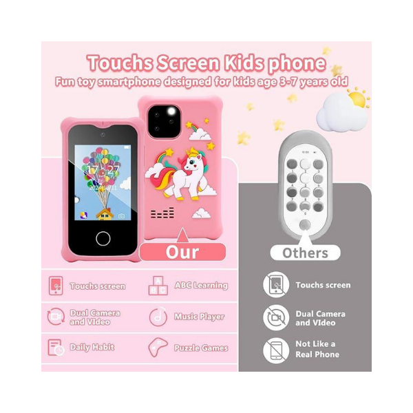 Smartphone infantil Surekuo de 2,8" para meninas, câmera dupla, jogos e música