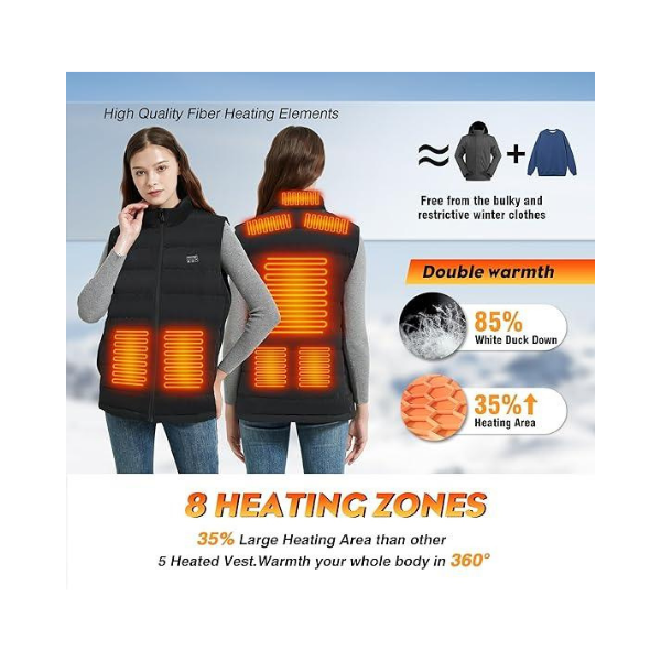 CaiQiXuan Heated Vest – 8-Zone Warmth with 10000mAh Battery, Down & Feather