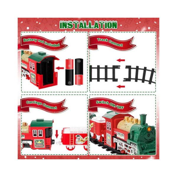 deAO Christmas Train Set with Lights & Sounds 4 Cars 12 Tracks Toy Gift