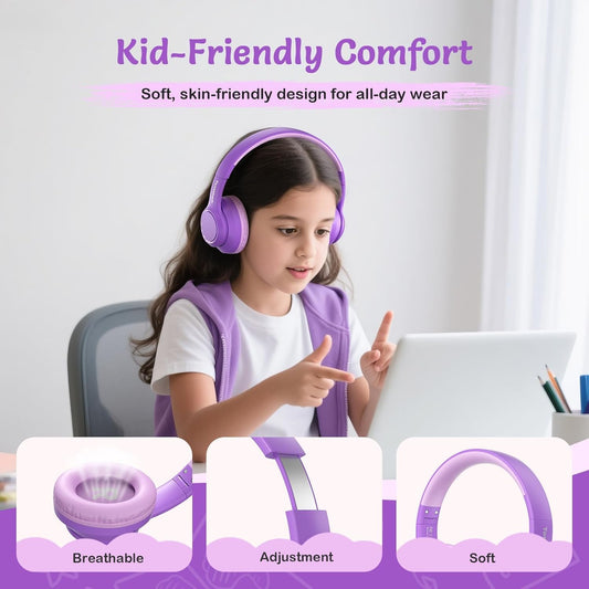TONOSHARK Kids Bluetooth Headphones ANC 40H Wireless Over-Ear Purple