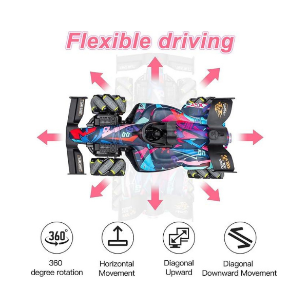 Carro de corrida RC de alta velocidade com spray, luzes e música para crianças a partir de 6 anos