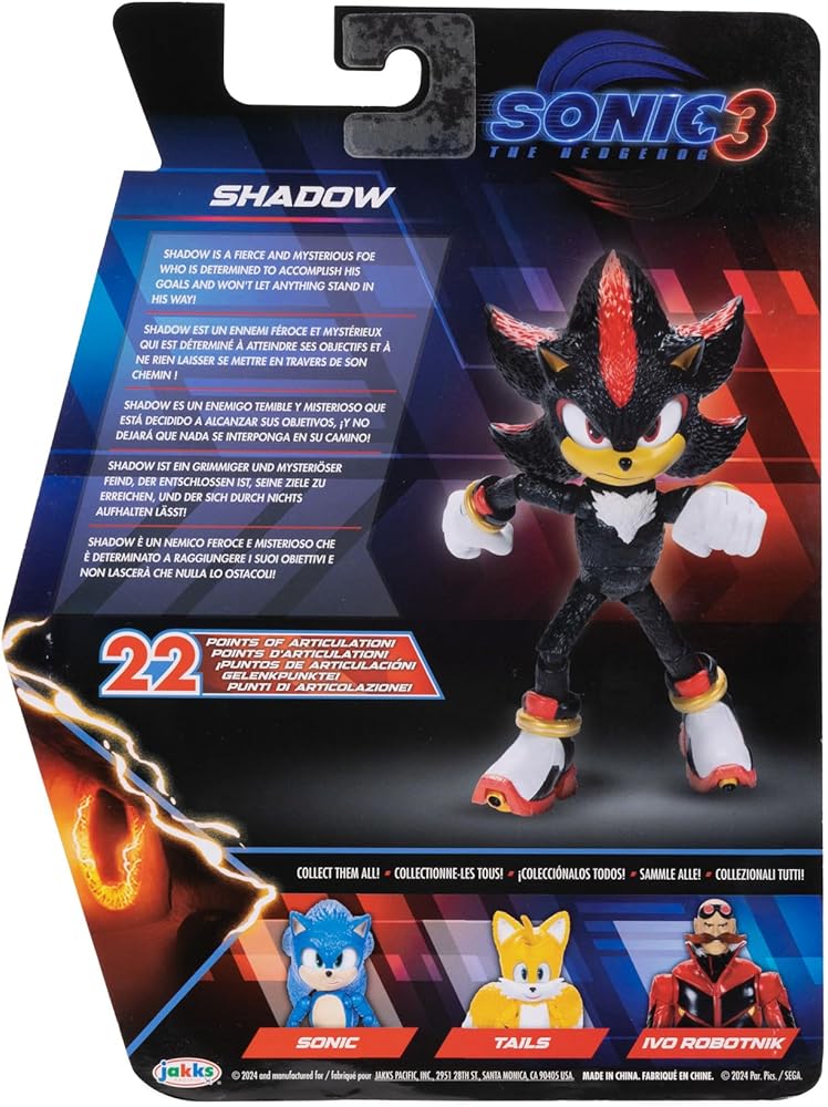 Sonic 3 Movie 5-Inch Shadow Action Figure – Highly Articulated Toy for Kids