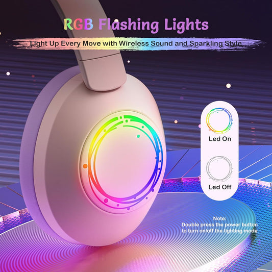 TONOSHARK Kids Noise Cancelling Headphones RGB LED 60H Bluetooth Pink