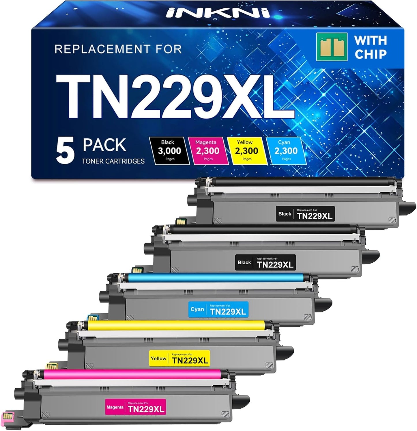 InkNI TN229XL Toner Cartridge 5-Pack Compatible for Brother Printers