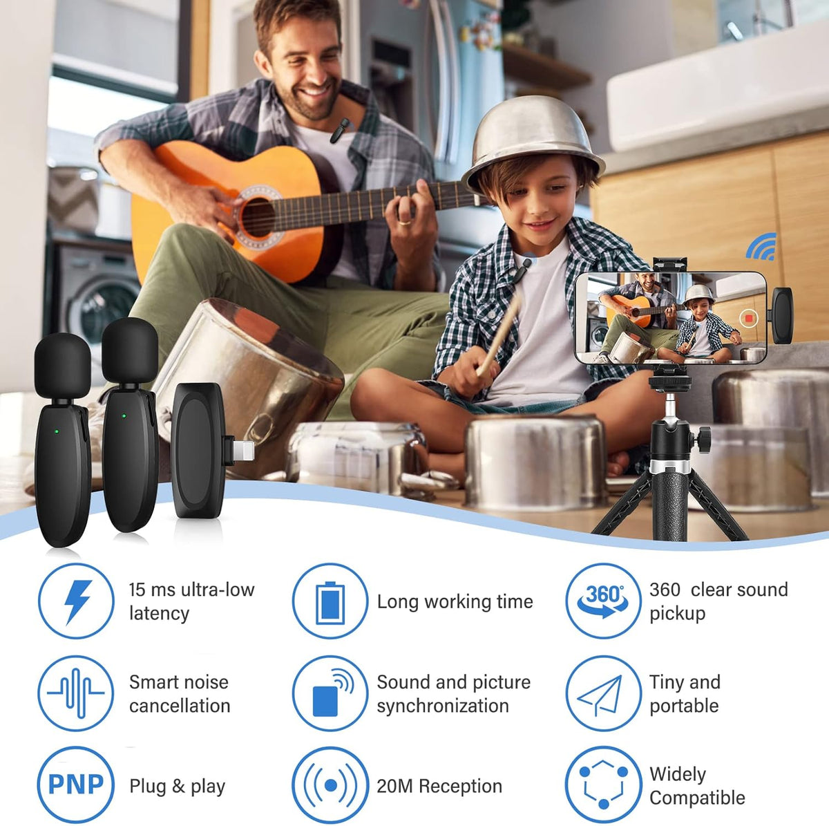 Oleciya Wireless Lavalier Microphone for iPhone/iPad, Noise Reduction Lapel Mic