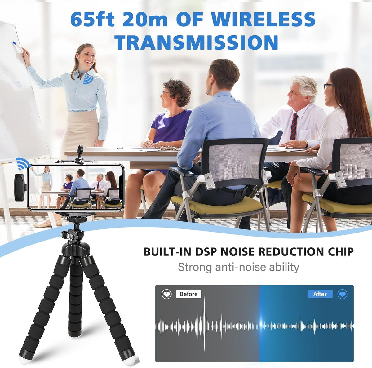 Oleciya Wireless Lavalier Microphone for iPhone/iPad, Noise Reduction Lapel Mic