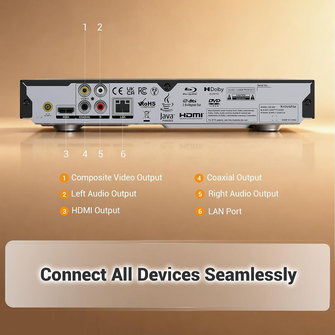 Krovatar KB-200 Blu-ray Player 1080P with Dolby DTS HDMI USB LAN