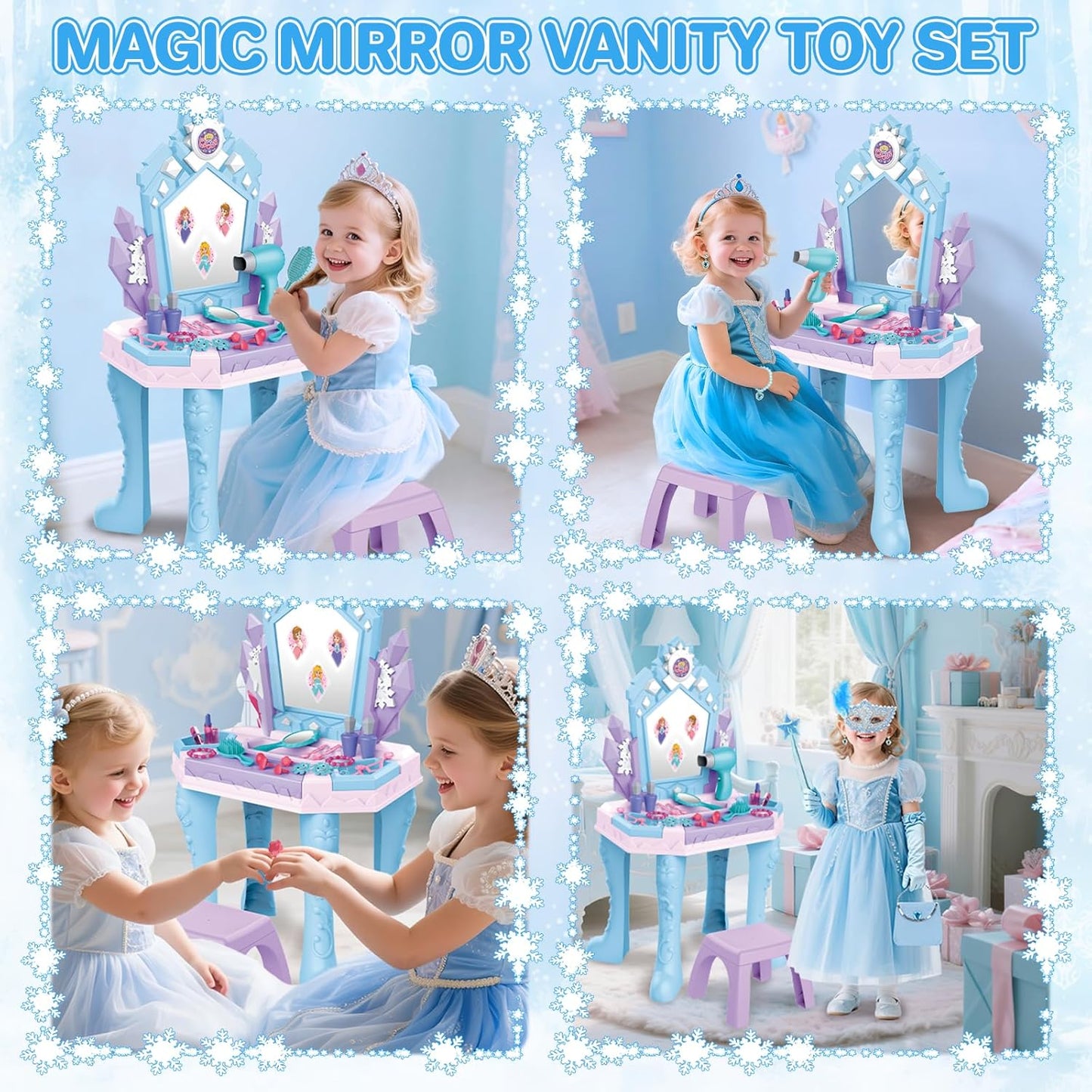 deAO Toddler Vanity Magic Makeup Table Set with Mirror & Music for Girls
