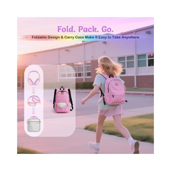 TONOSHARK Kids Noise Cancelling Headphones RGB LED 60H Bluetooth Pink