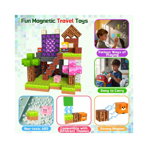 OUGUI 200 PCS Magnetic Blocks – Kids STEM Magnet Cubes Building Set