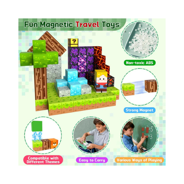OUGUI 60-Piece Magnetic Blocks Toy Set for Kids Ages 4-8 STEM Learning Fun