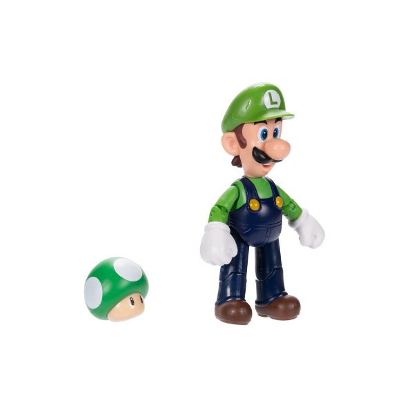 Super Mario Luigi 4 inch Articulated Action Figure with Green Mushroom Accessory