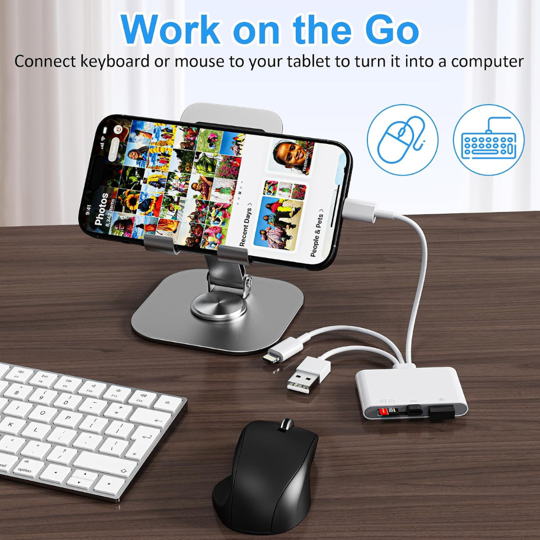 4-in-1 SD Card Reader for iPhone iPad Mac USB-C Lightning USB-A Adapter